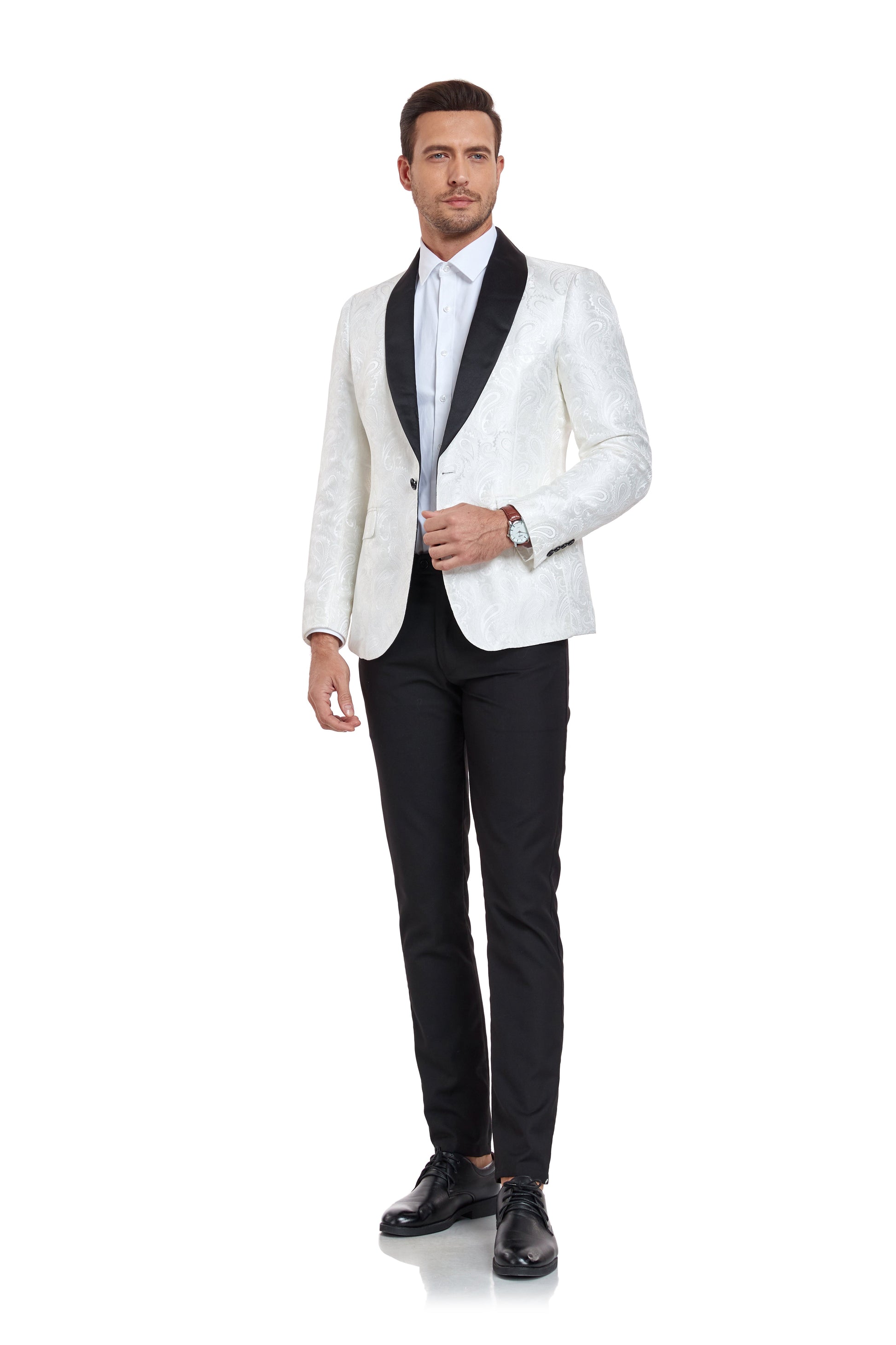 White Unique Patterned Men's Blazer for Party, Wedding and Business Yuanlu