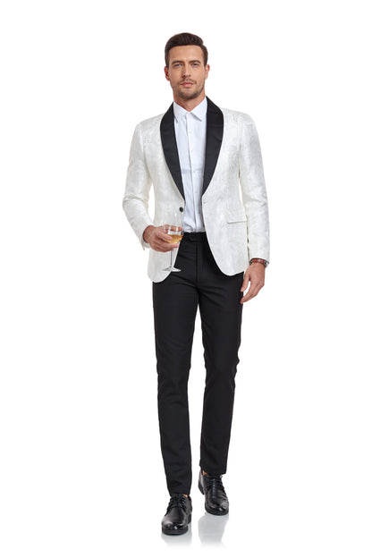 White Unique Patterned Men's Blazer for Party, Wedding and Business Yuanlu