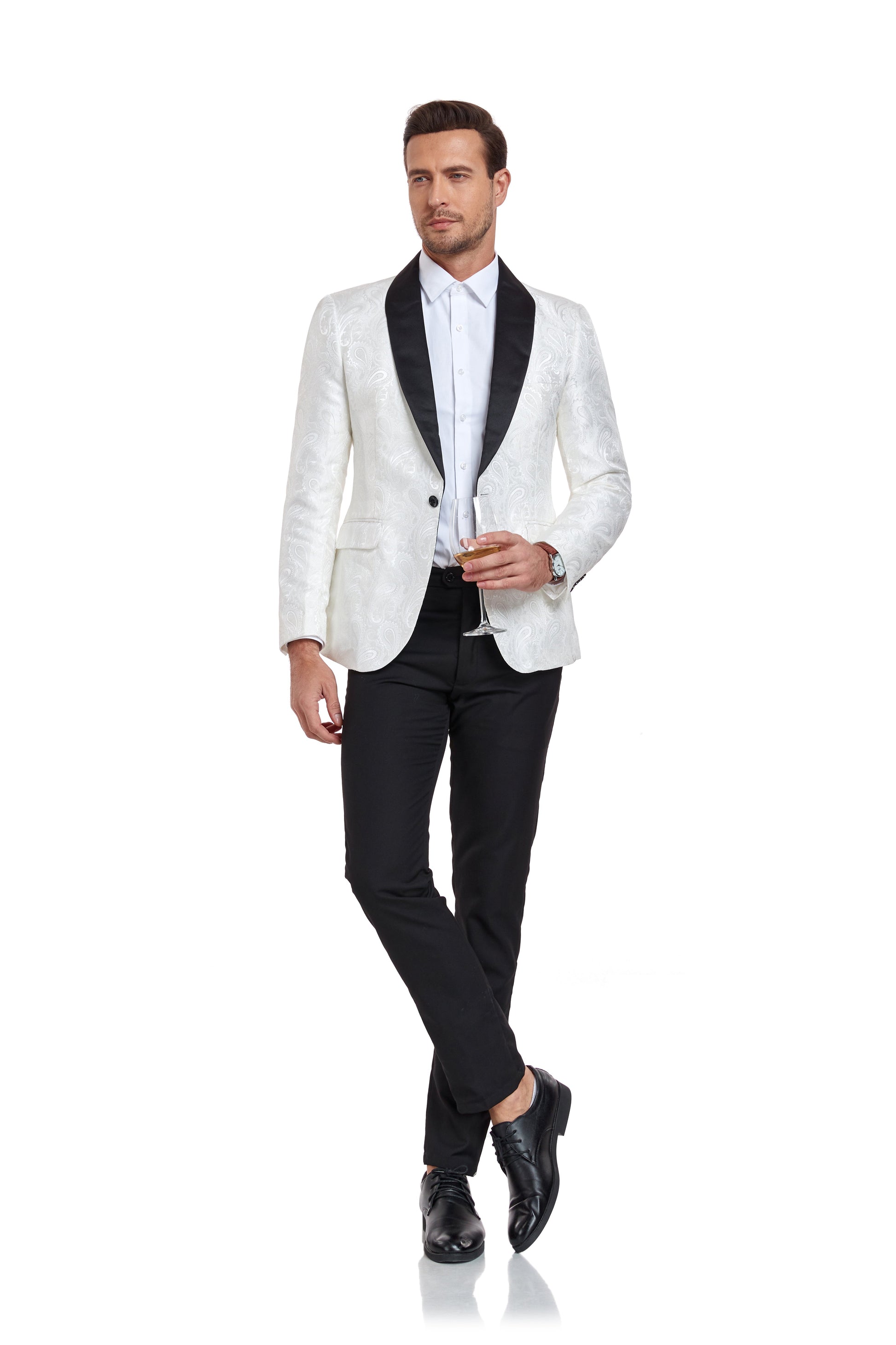 White Unique Patterned Men's Blazer for Party, Wedding and Business Yuanlu