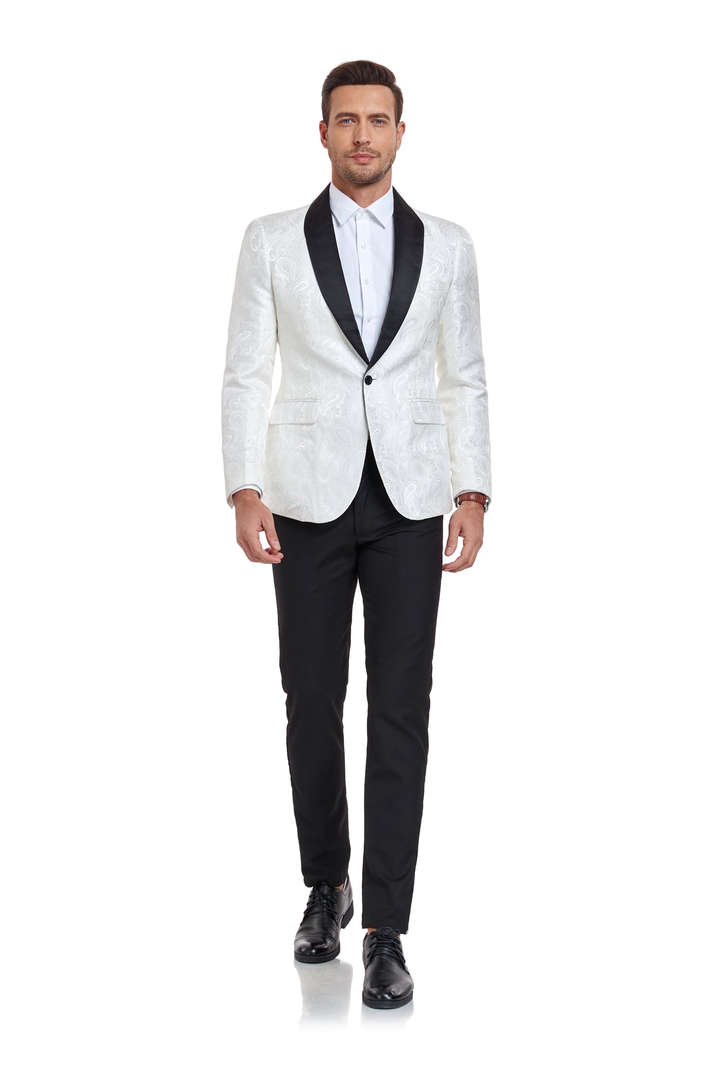 White Unique Patterned Men's Blazer for Party, Wedding and Business Yuanlu