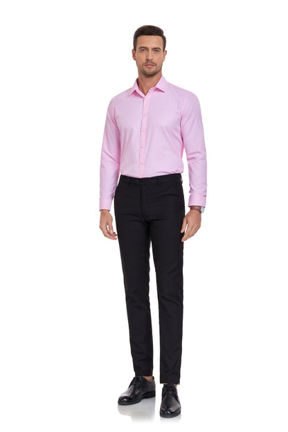 Pink Men's Urban Stylish Casual Business Slim Fit Long Sleeve Button Up Dress Shirt Yuanlu