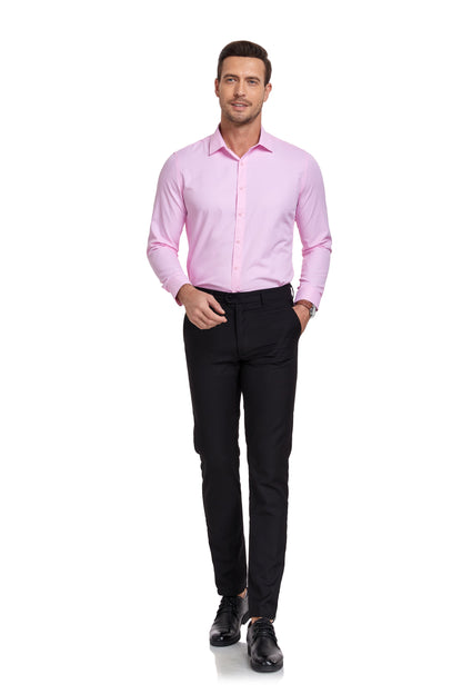 Pink Men's Urban Stylish Casual Business Slim Fit Long Sleeve Button Up Dress Shirt Yuanlu