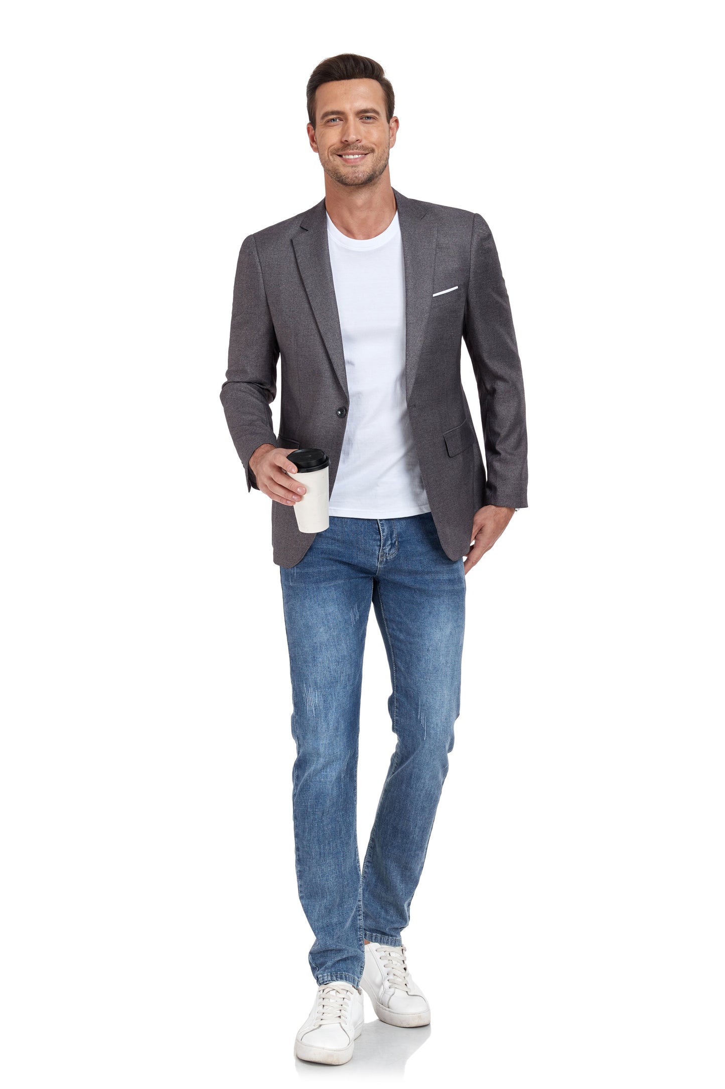 Grey Men's Two Button Blazer for Party, Wedding and Business Yuanlu