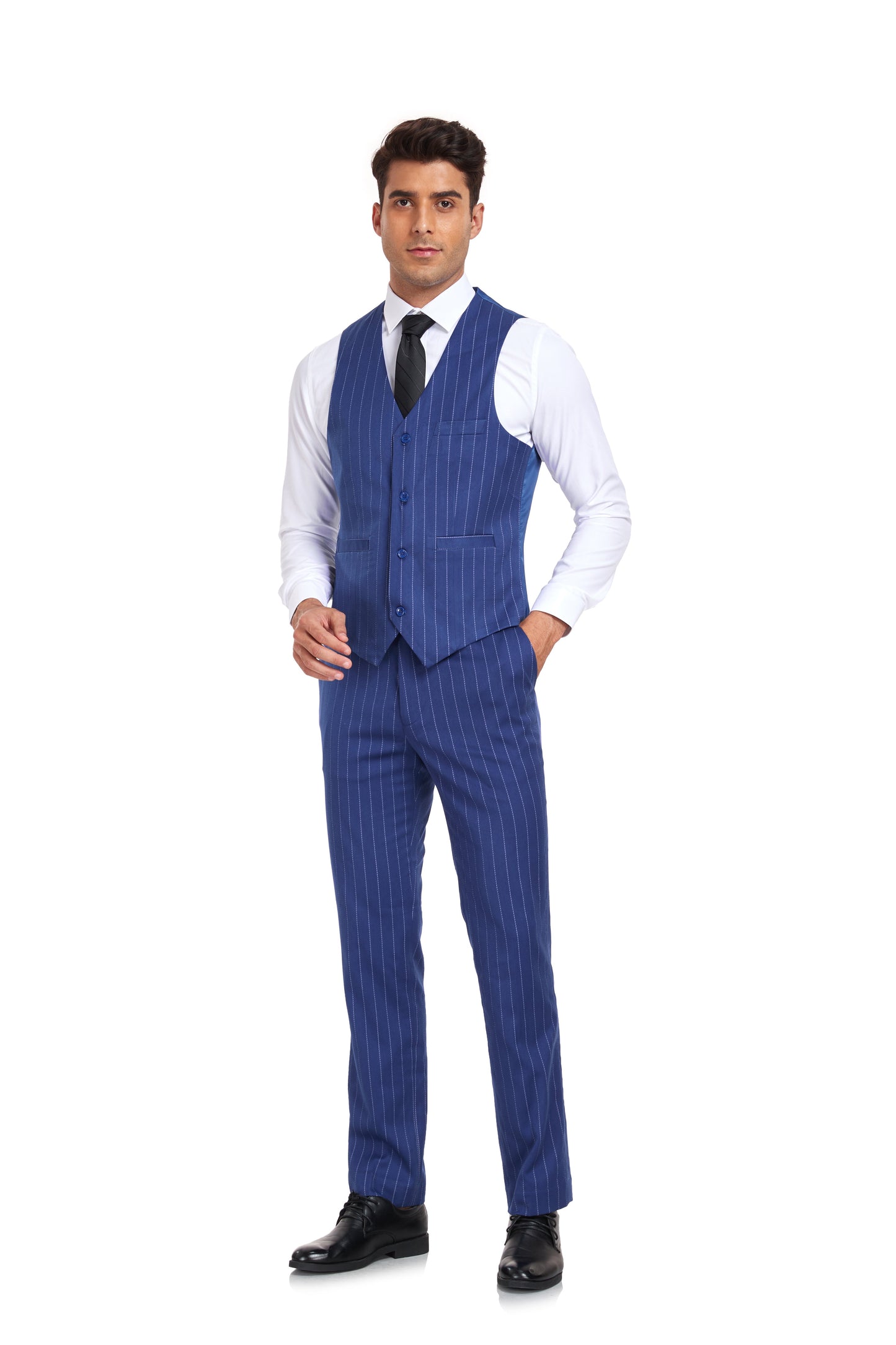 Royal Blue Stripe Men's 3 Piece Set for Party, Wedding and Business Yuanlu