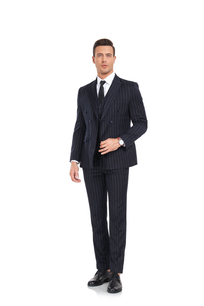 Navy Stripe Men's 3 Piece Set Yuanlu