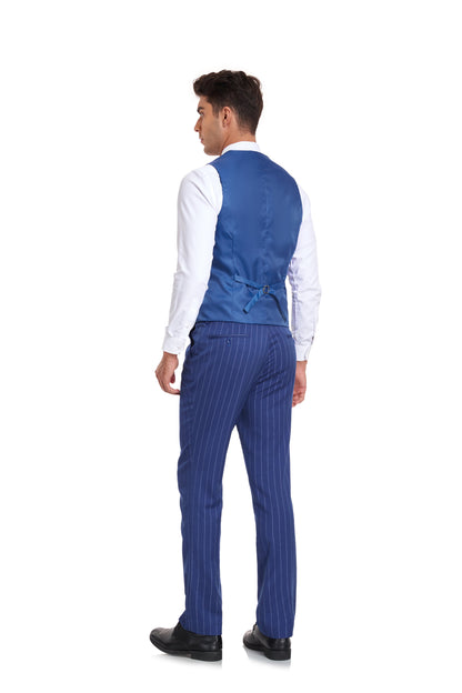 Royal Blue Stripe Men's 3 Piece Set for Party, Wedding and Business Yuanlu