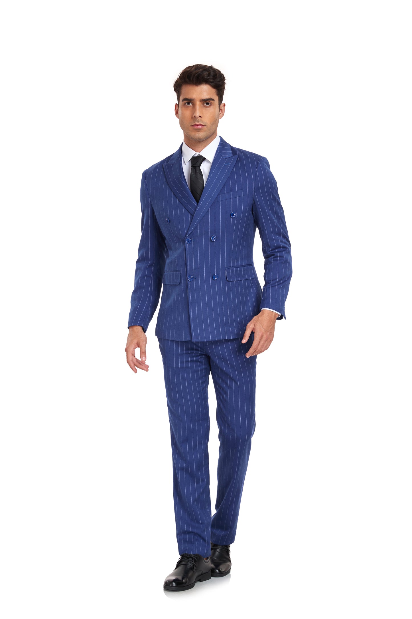 Royal Blue Stripe Men's 3 Piece Set for Party, Wedding and Business Yuanlu