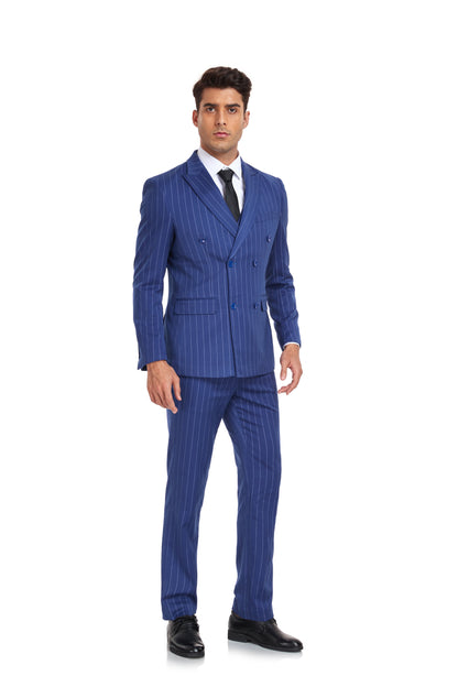 Royal Blue Stripe Men's 3 Piece Set for Party, Wedding and Business Yuanlu