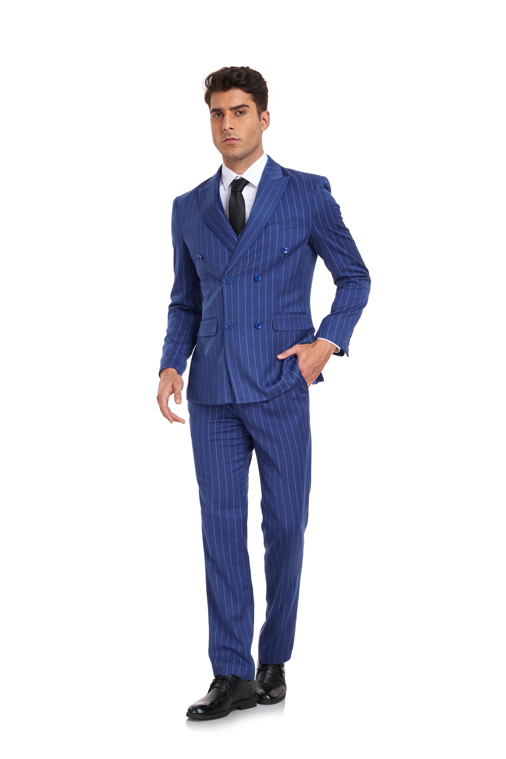 Royal Blue Stripe Men's 3 Piece Set for Party, Wedding and Business Yuanlu