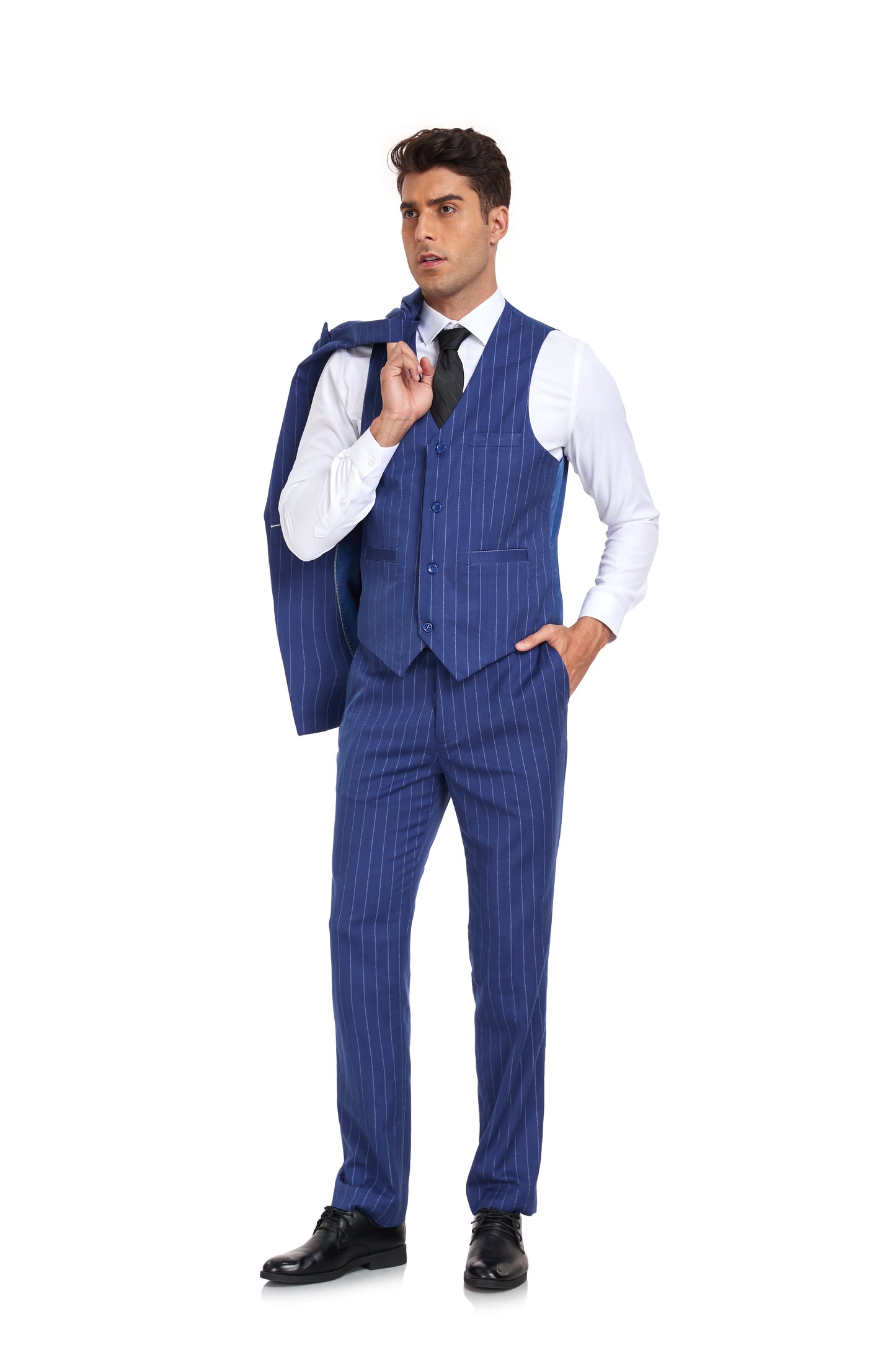 Royal Blue Stripe Men's 3 Piece Set for Party, Wedding and Business Yuanlu