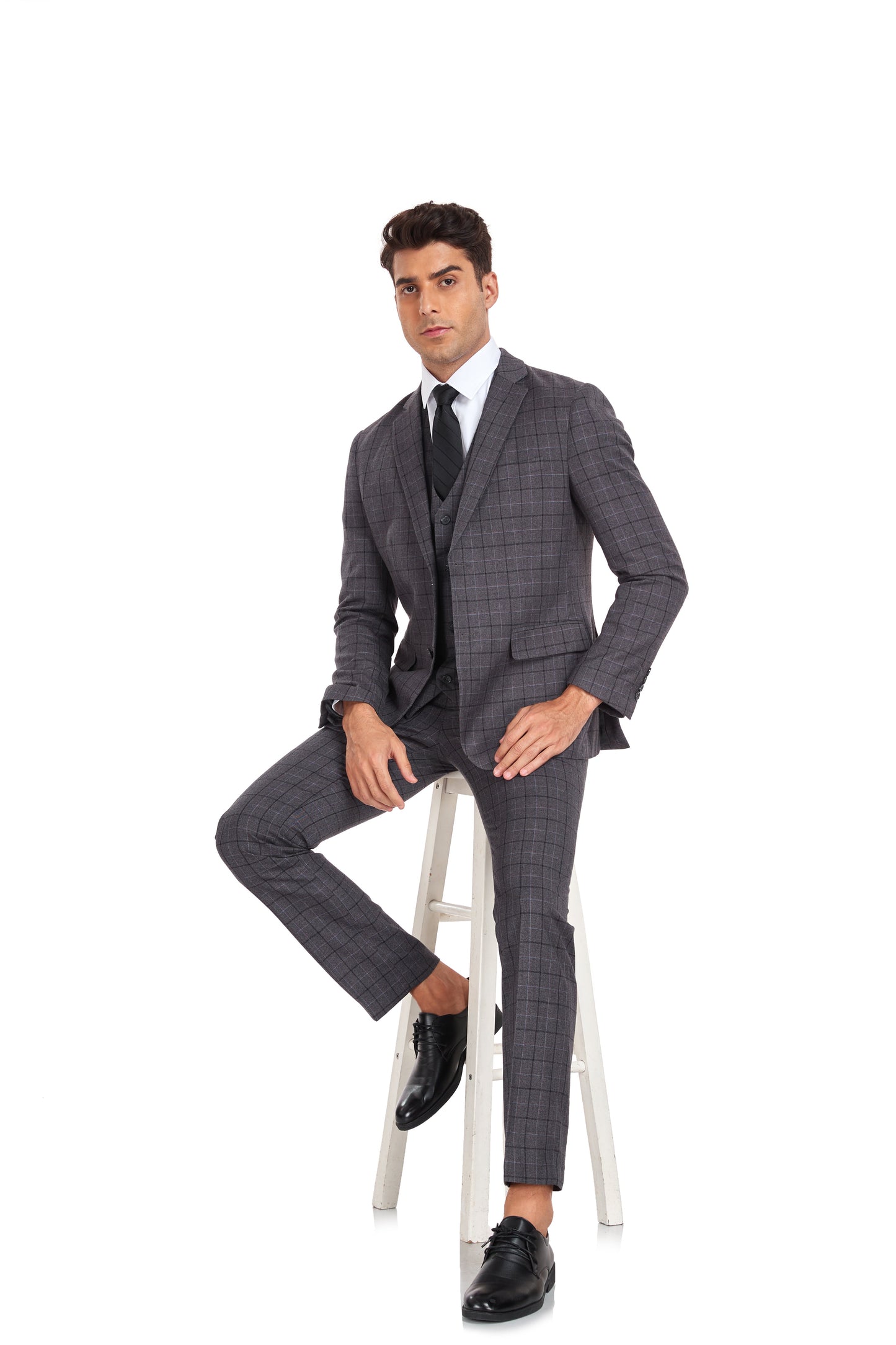 Plaid Men's 3 Piece Slim Fit Suit Set (MORE COLORS+) Yuanlu