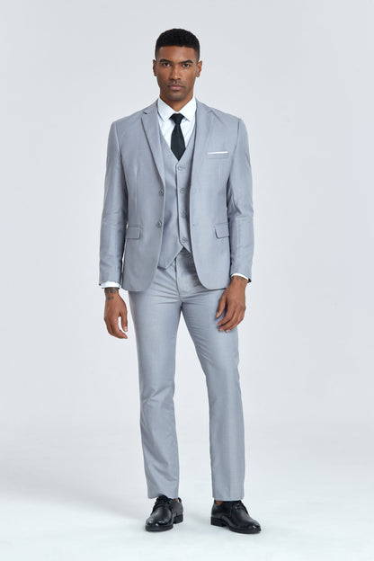 Light Grey Two Button Wedding 3 Pieces Slim Fit Men Suits Yuanlu