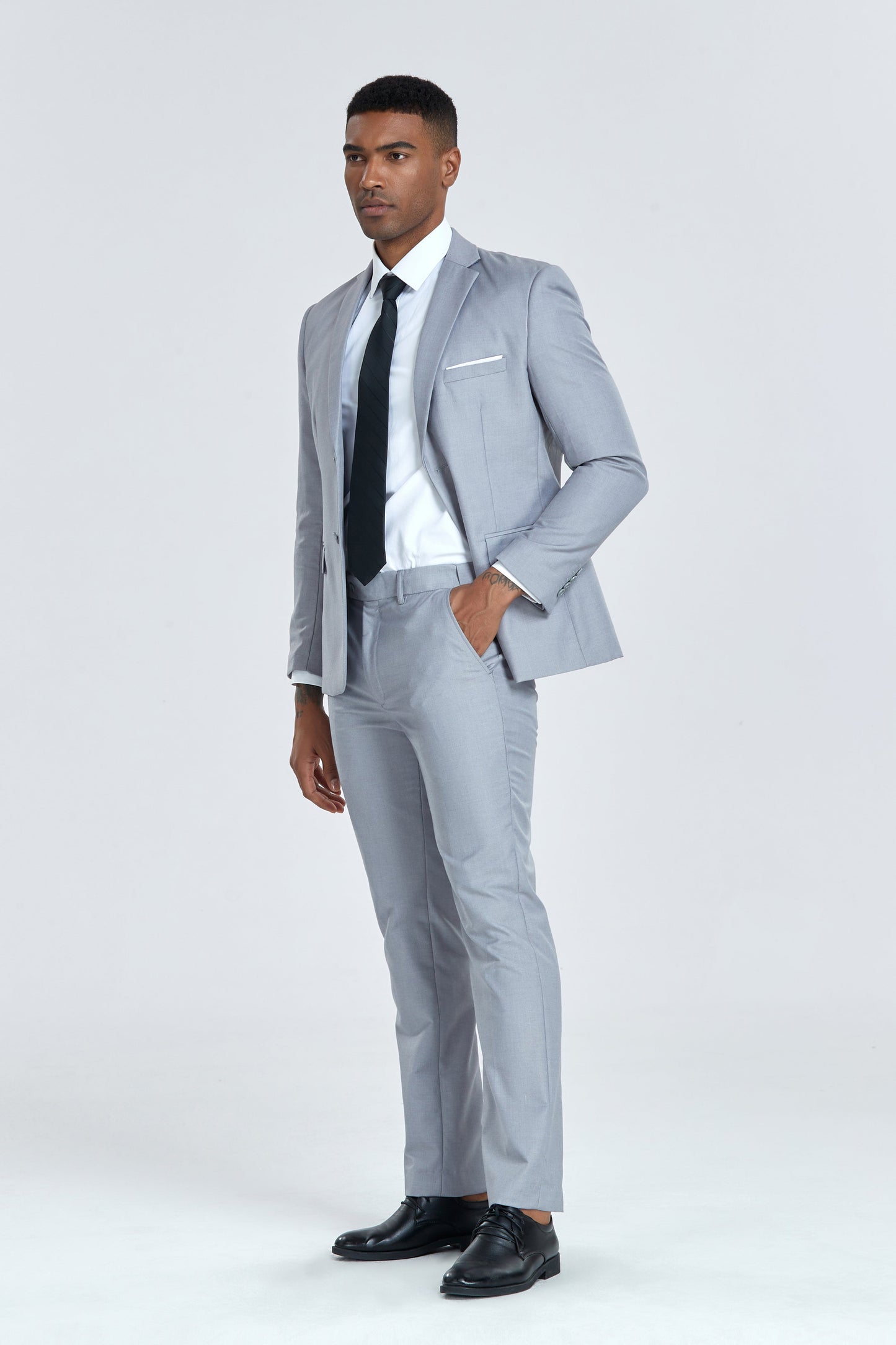 Light Grey Two Button Wedding 3 Pieces Slim Fit Men Suits Yuanlu