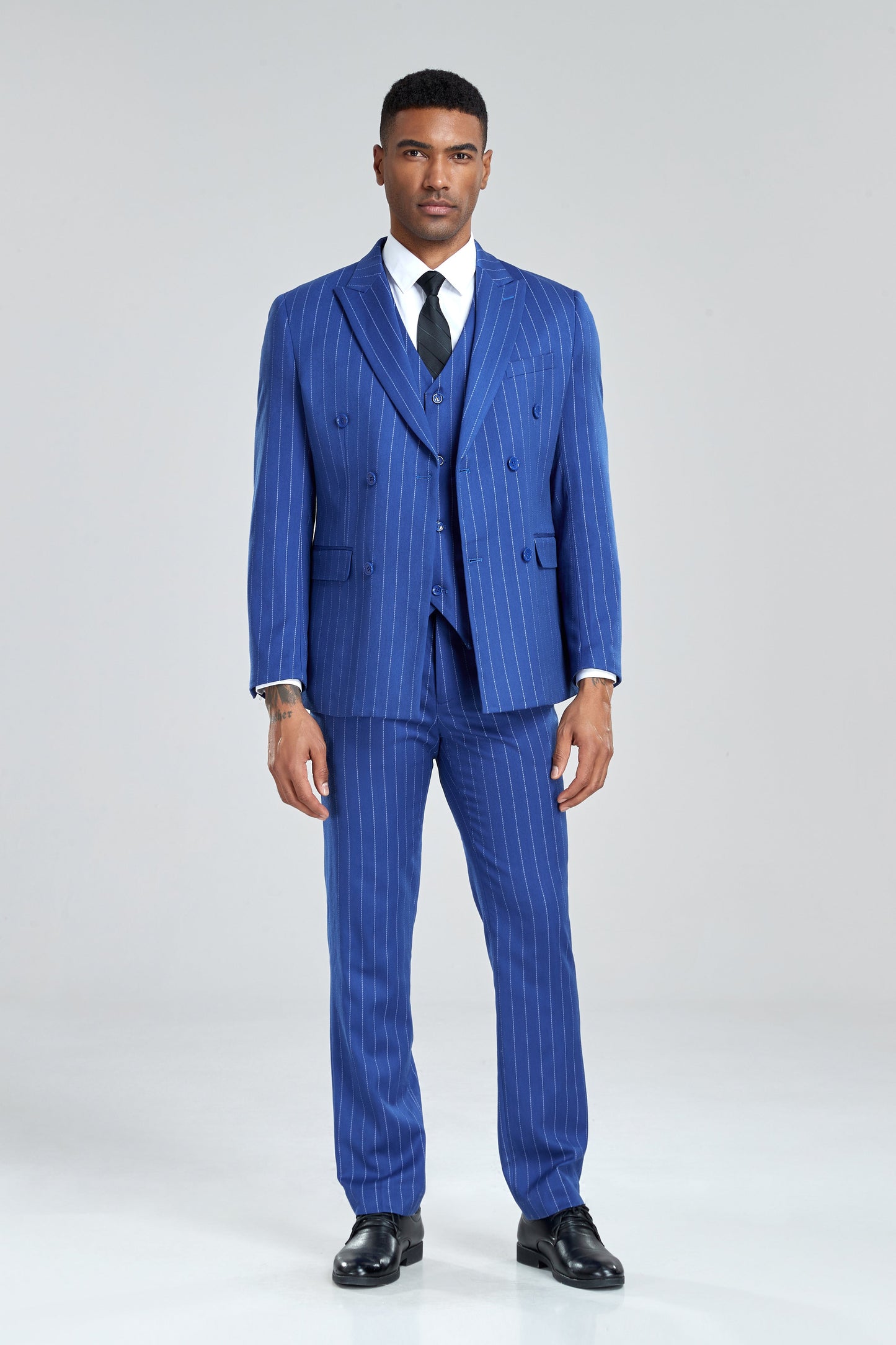 Royal Blue Stripe Men's 3 Piece Set for Party, Wedding and Business Yuanlu