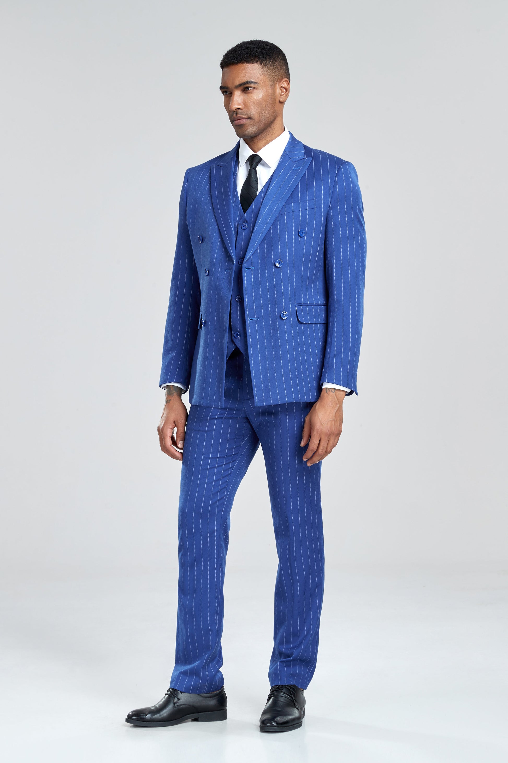 Royal Blue Stripe Men's 3 Piece Set for Party, Wedding and Business Yuanlu