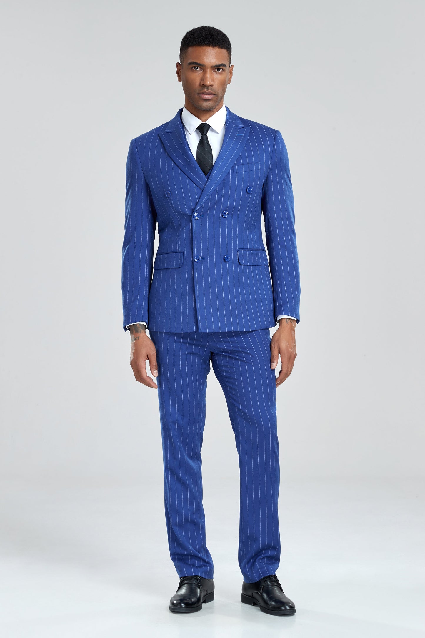 Royal Blue Stripe Men's 3 Piece Set for Party, Wedding and Business Yuanlu