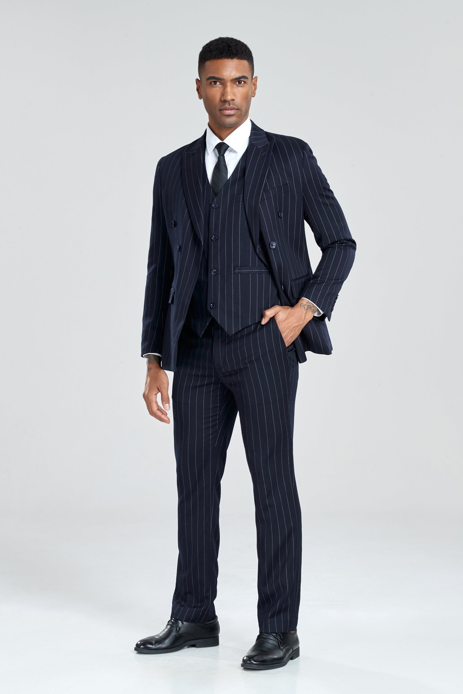 Navy Stripe Men's 3 Piece Set Yuanlu