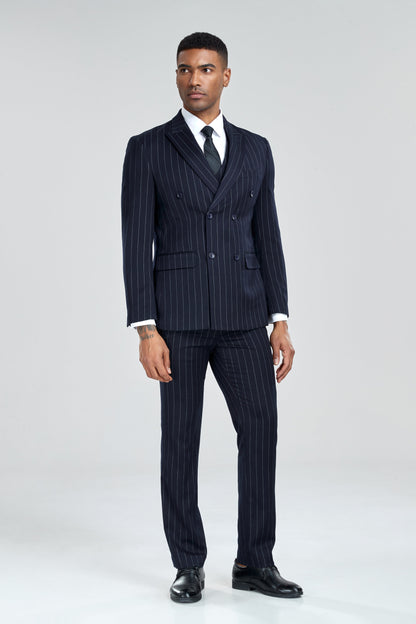 Navy Stripe Men's 3 Piece Set Yuanlu