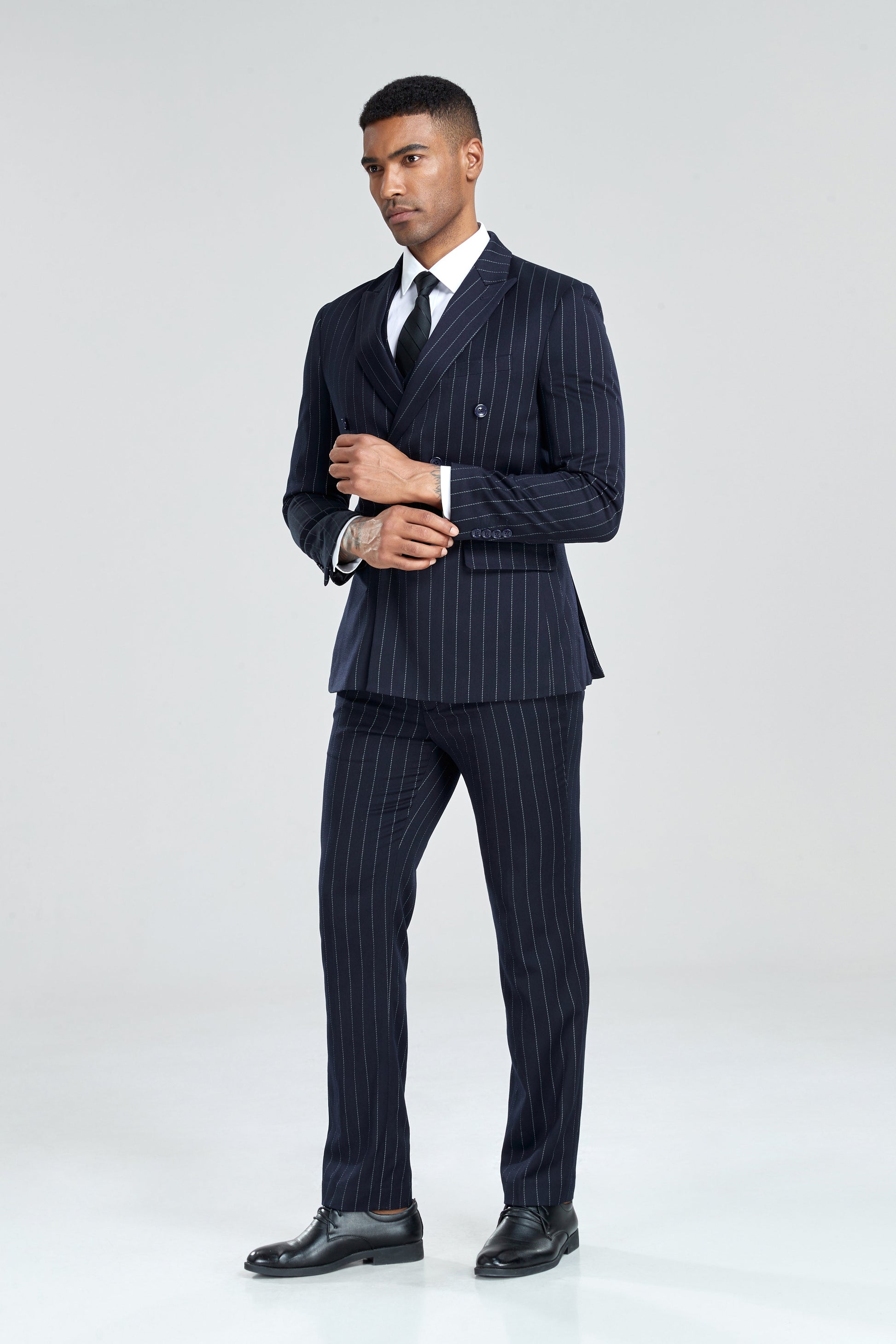 Navy Stripe Men's 3 Piece Set Yuanlu