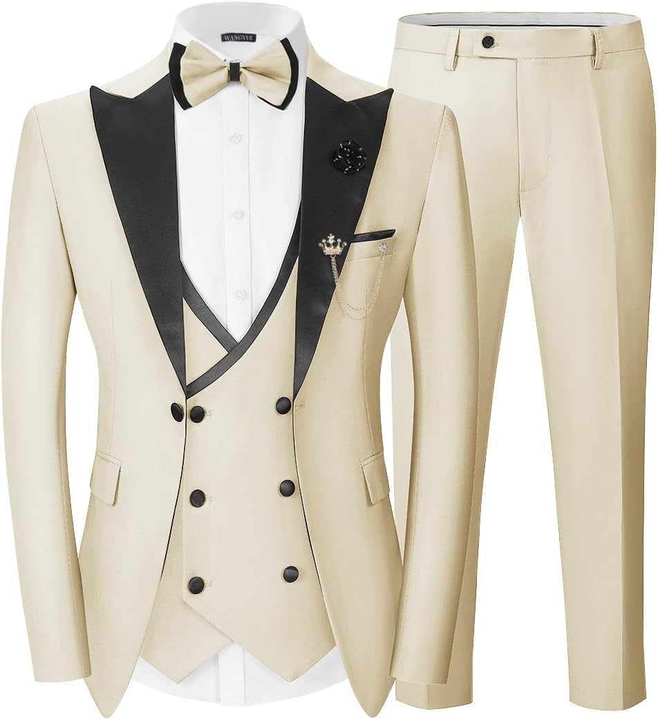 Men's Double Breasted Slim Fit 3 Piece Men's Suit Tuexdo