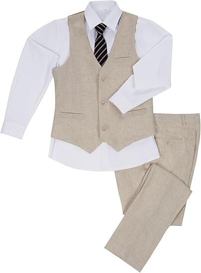 Boys Linen Suit Slim Fit 3 Piece Summer Beach Linen Suit for Boys Formal Wedding Outfit Lycody