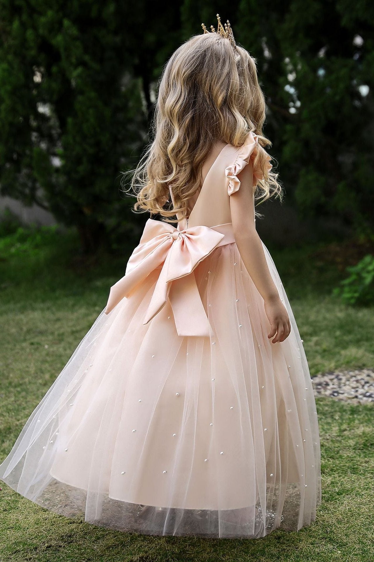 Satin Girl Dress with Pearl Tulle Cape Flower Girl Dresses for Wedding Tulle Pageant Princess Gown FLC00426 (MORE COLORS) Lycody