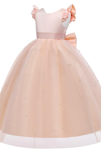 Satin Girl Dress with Pearl Tulle Cape Flower Girl Dresses for Wedding Tulle Pageant Princess Gown FLC00426 (MORE COLORS) Lycody