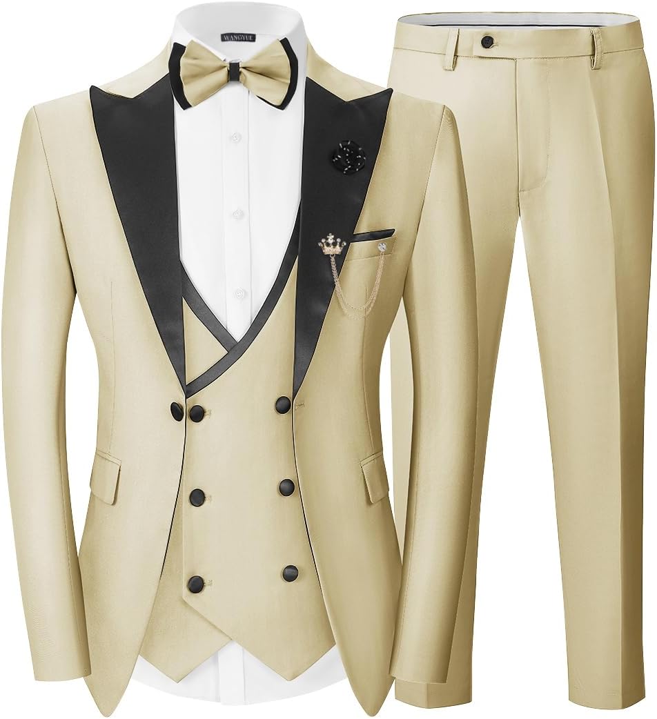 Men's Double Breasted Slim Fit 3 Piece Men's Suit Tuexdo