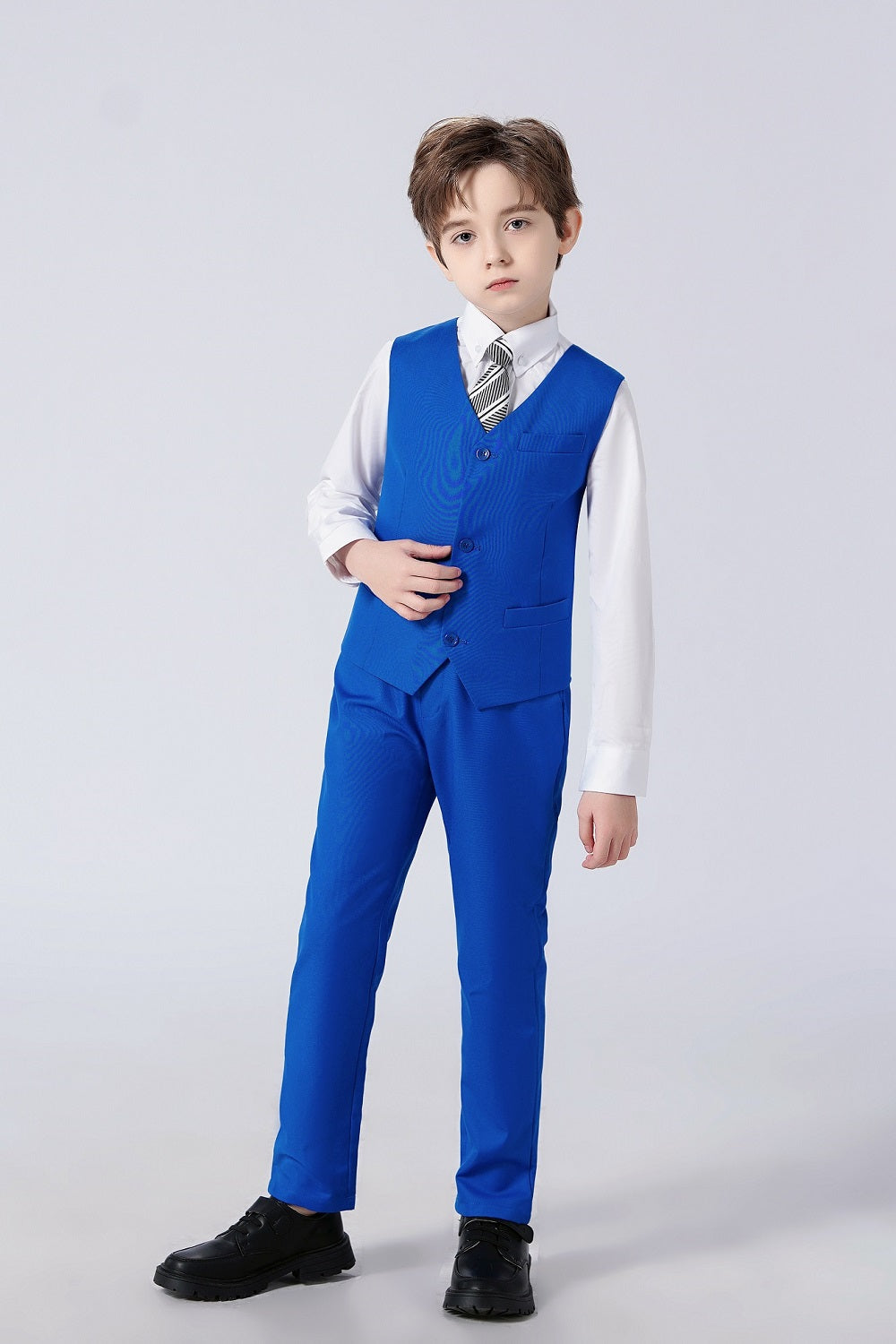 Royal Blue Fit Slim 4 Piece Boy's Formal Suits With Vest+Pants+Shirt+Tie Yuanlu