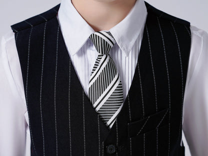 Navy Striped Slim Fit Modern 5 Piece Boy's Formal Suits Yuanlu