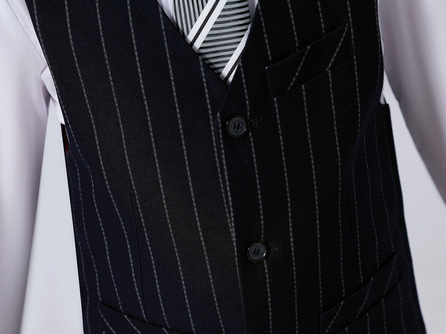 Navy Striped Slim Fit Modern 5 Piece Boy's Formal Suits Yuanlu