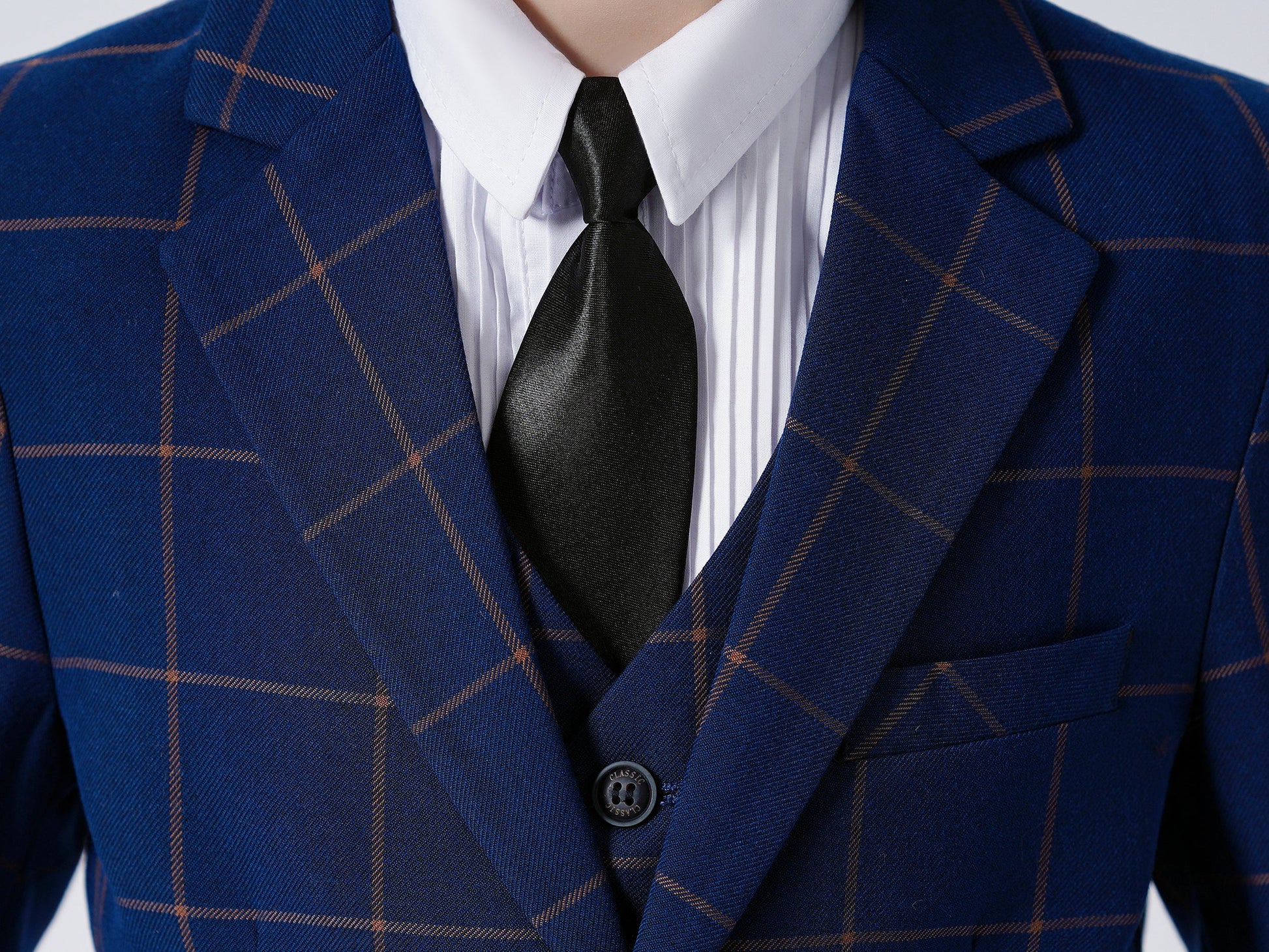 Blue Plaid Boys Formal Blazer,  Affordable School Jacket Yuanlu