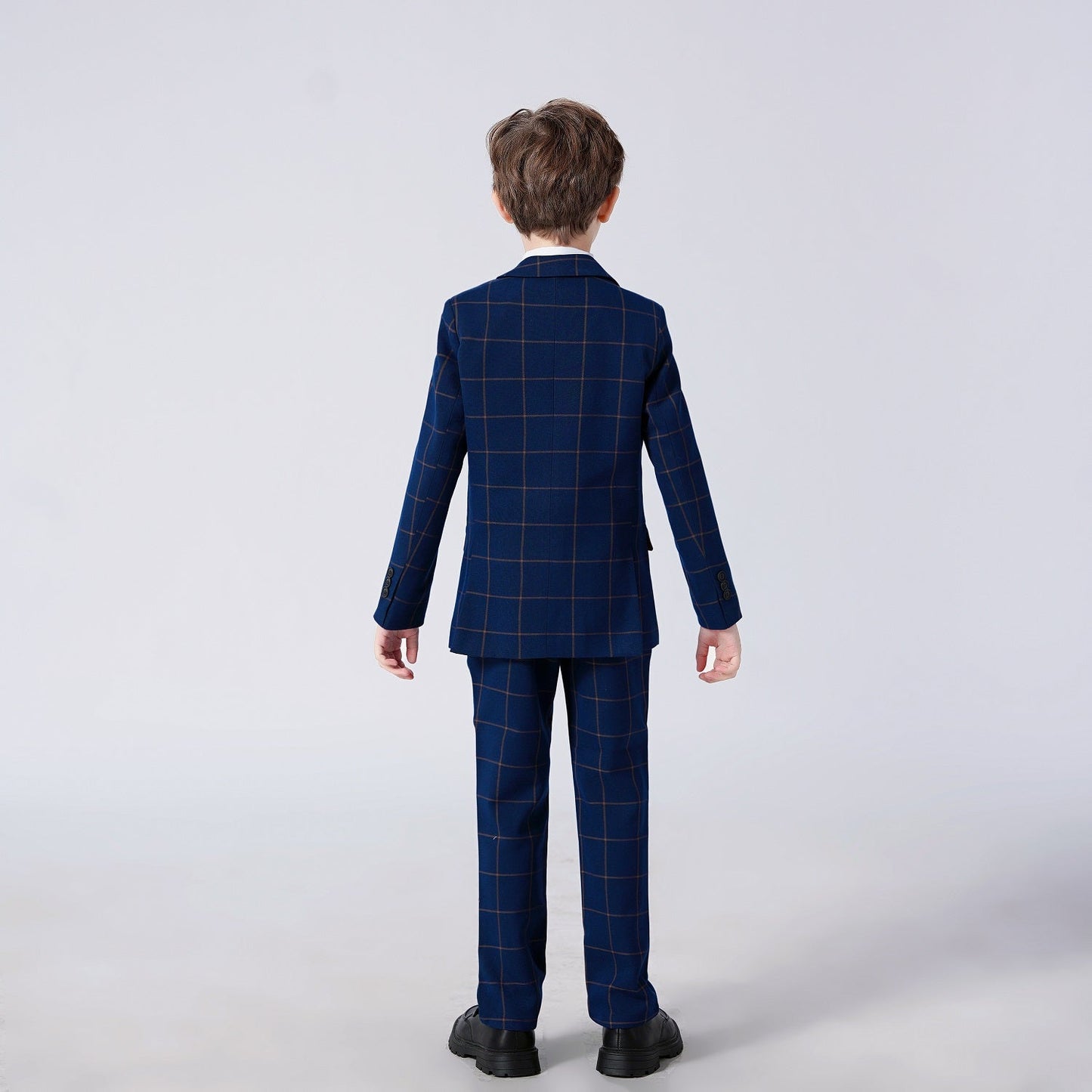 Blue Plaid Elegant Formal 4 Piece Boys Suits With Jacket+Pants+Shirt+Tie Yuanlu