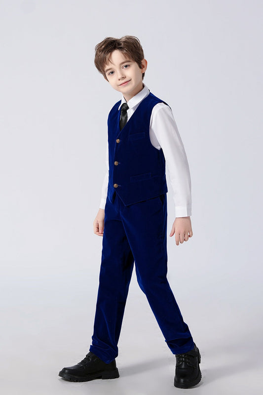 Royal Blue Velvet 2 Piece Kids Boys' Vest and Pants Dress Suits Set Yuanlu