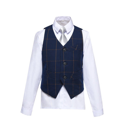 Blue Plaid Elegant 5 Piece Boys Suits Yuanlu