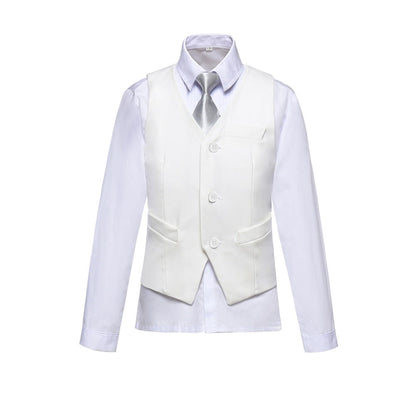 White Slim 4 Piece Boy's Formal Suits With Vest+Pants+Shirt+Tie Yuanlu