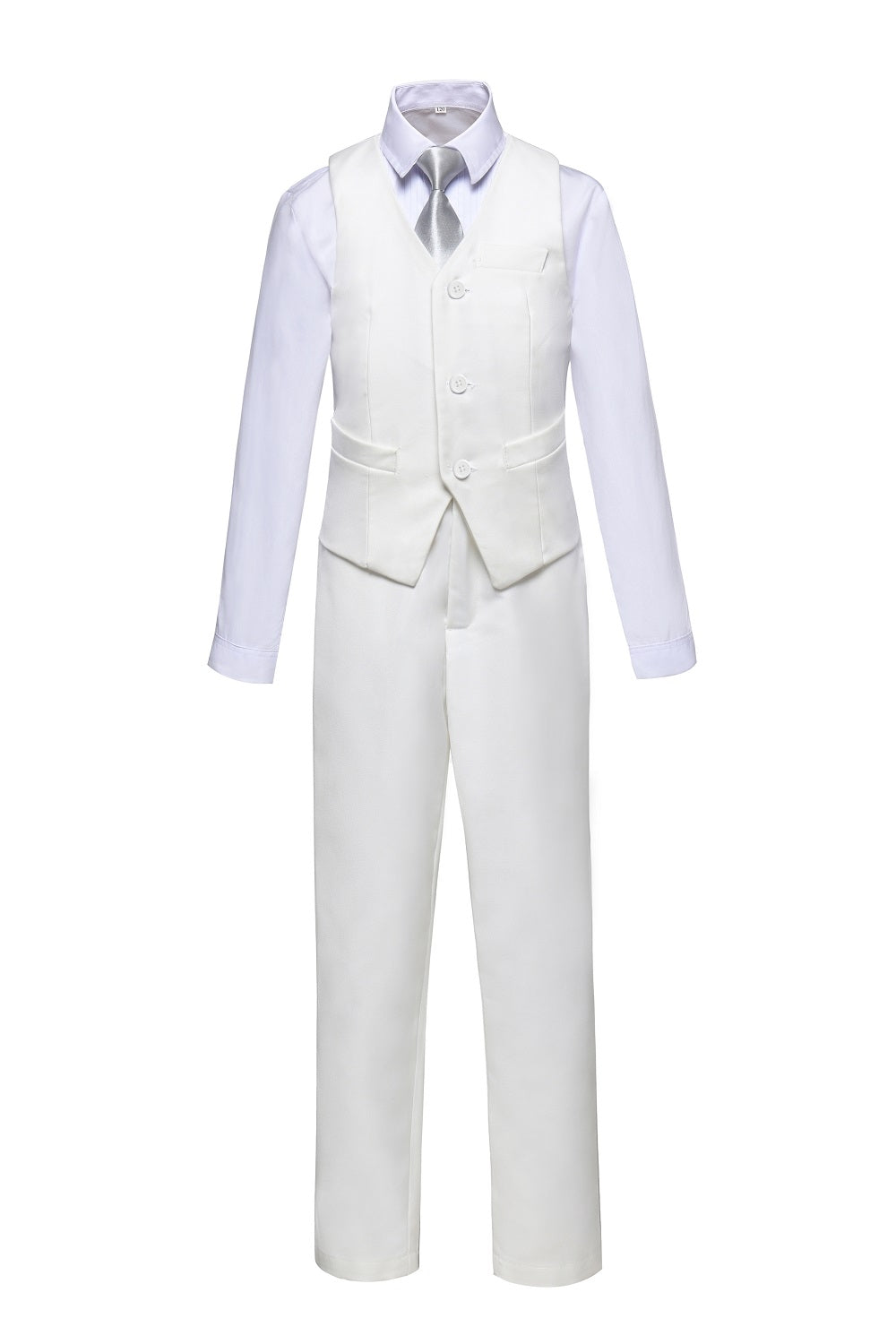 White Slim 4 Piece Boy's Formal Suits With Vest+Pants+Shirt+Tie Yuanlu