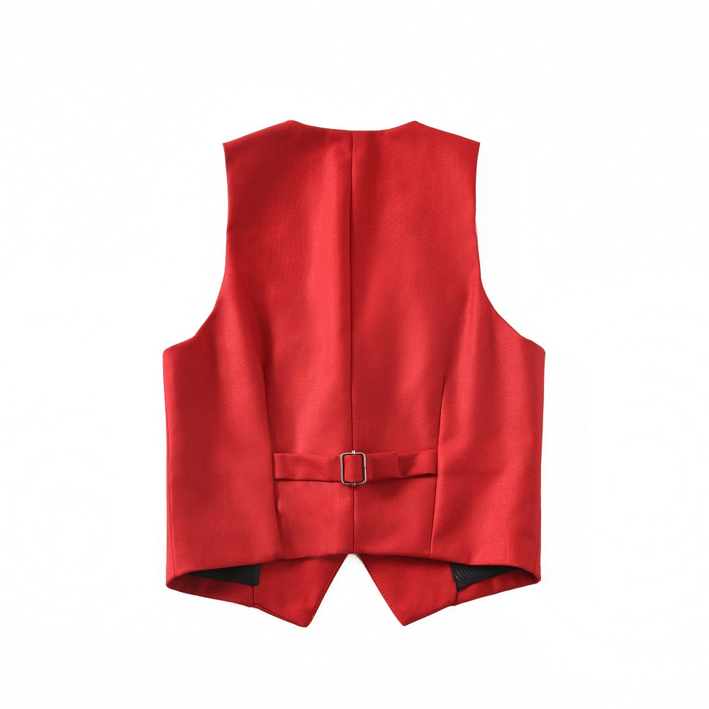 Red 3 Buttons Boys Girls Fully Lined Formal Suit Vest Yuanlu