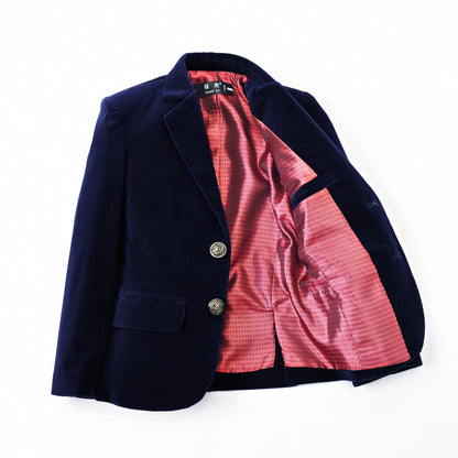 Navy Boys Single-Breasted Velvet Blazer Yuanlu