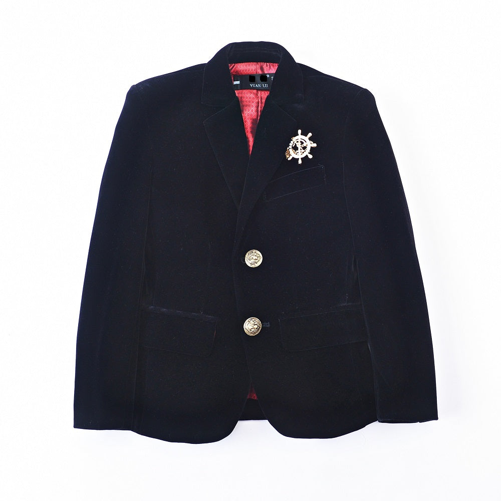 Black Boys Single-Breasted Velvet Blazer Yuanlu