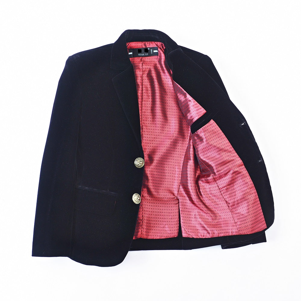 Black Boys Single-Breasted Velvet Blazer Yuanlu