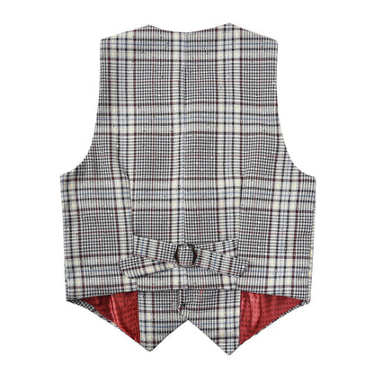 Grey and White Plaid Elegant Formal 5 Piece Boys Suits Yuanlu