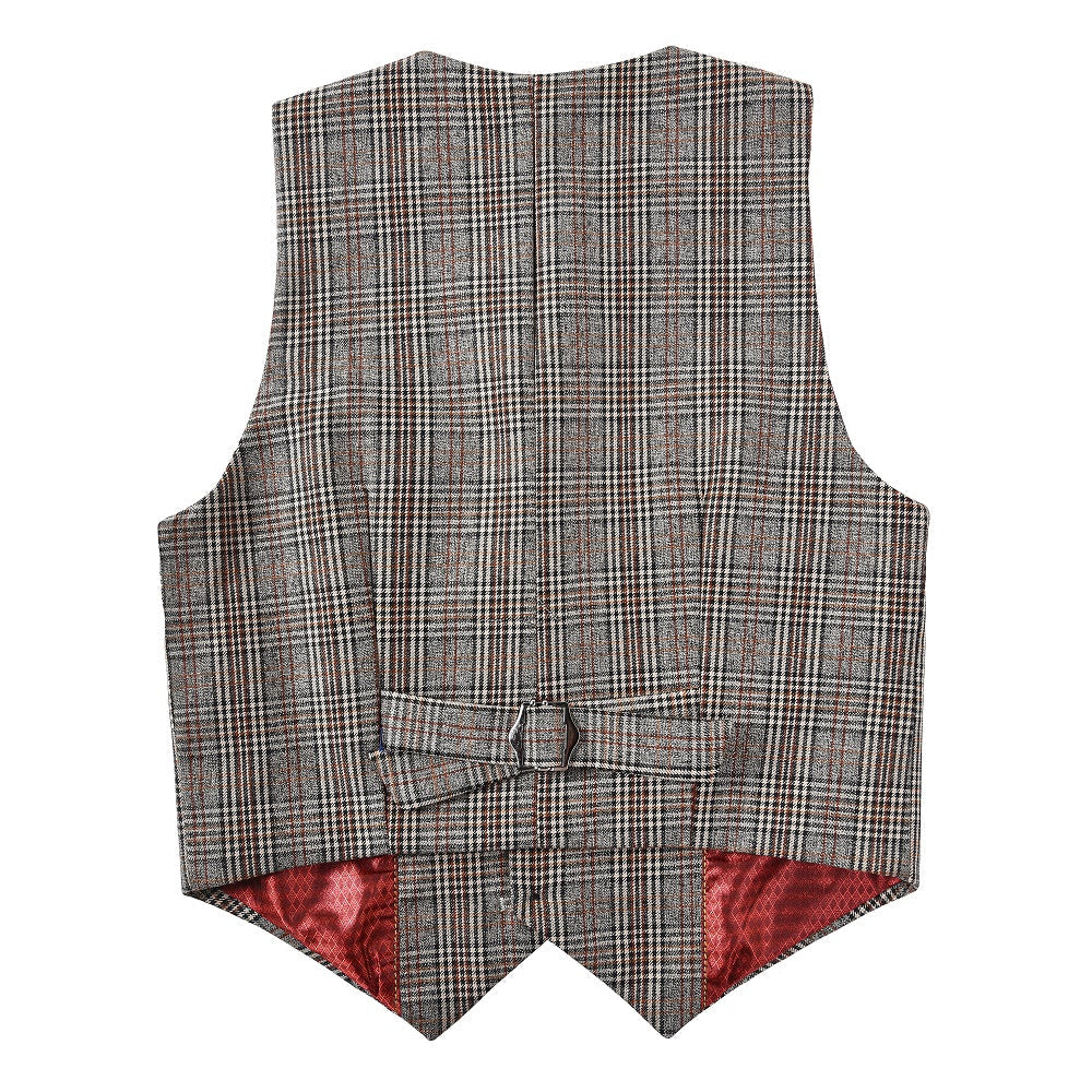 Grey and Brown Plaid Elegant Formal 5 Piece Boys Suits Yuanlu