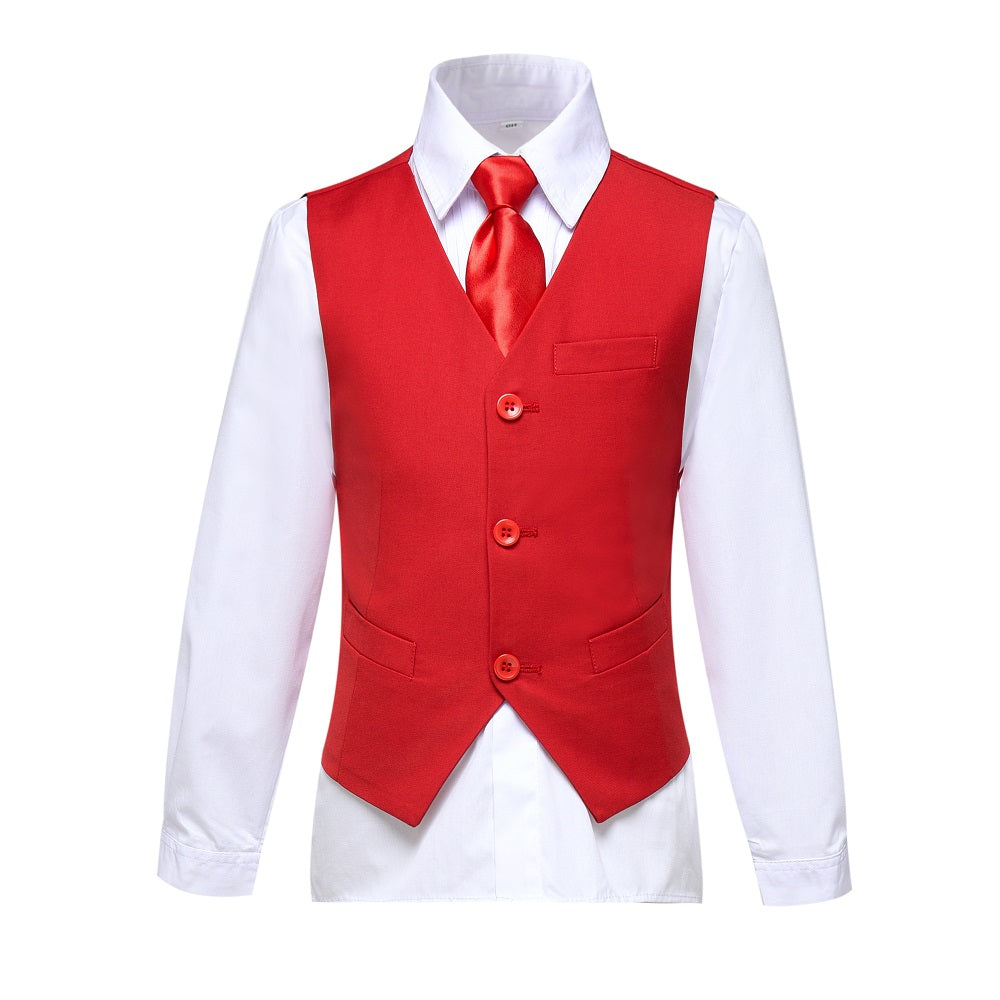 Red 2 Piece Kids Boys' Vest and Pants Dress Suits Set Yuanlu