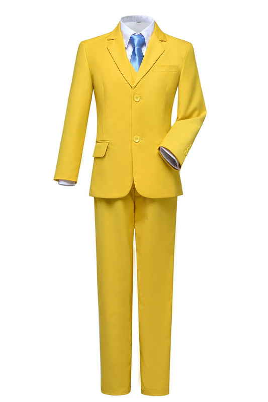 Yellow 3 Piece Kids Boys' Formal Fit Blazer Vest and Pants Dress Suits Set Yuanlu