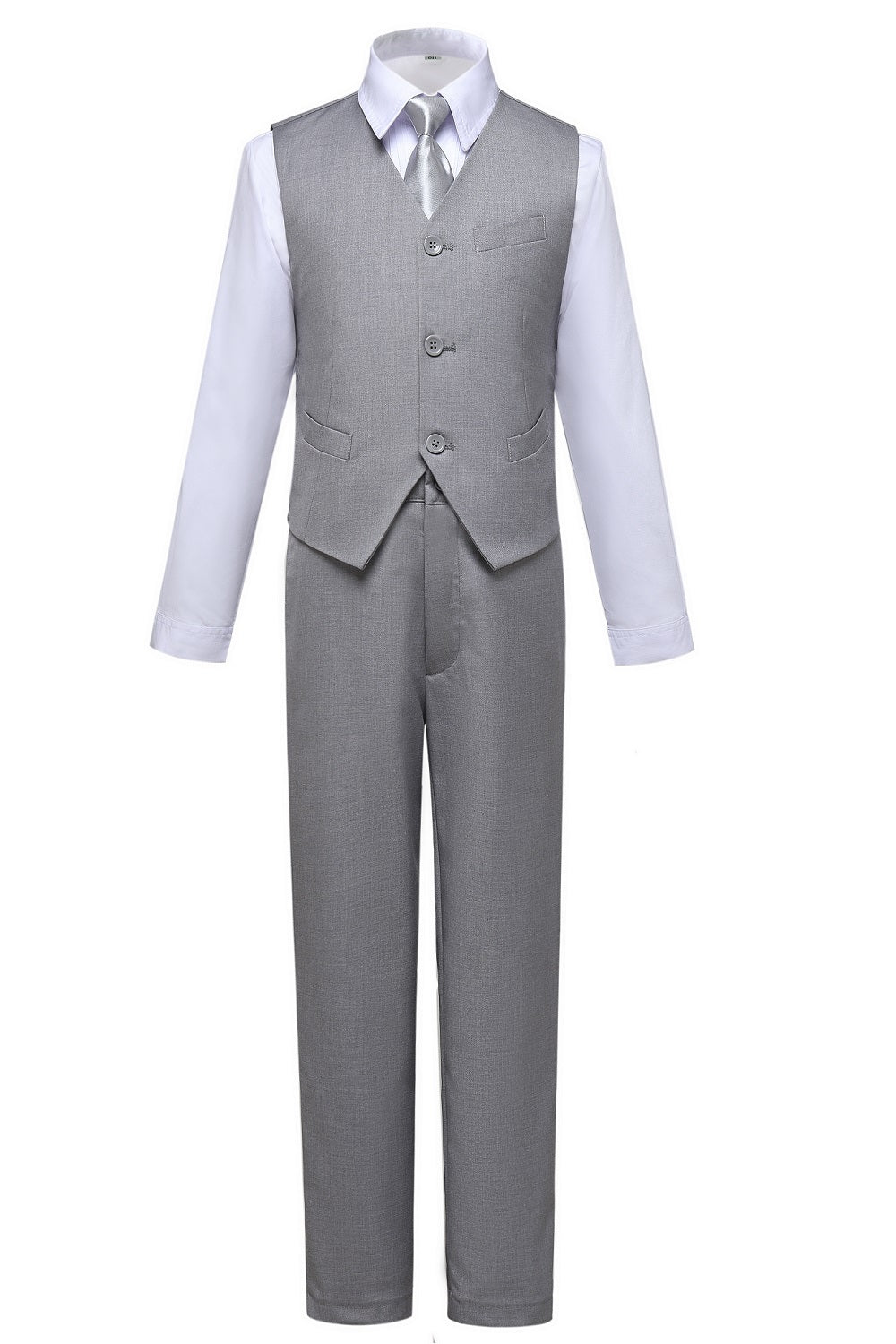 Light Grey Classic 4 Piece Boy's Formal Suits With Vest+Pants+Shirt+Tie Yuanlu