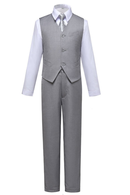 Light Grey Classic 4 Piece Boy's Formal Suits With Vest+Pants+Shirt+Tie Yuanlu