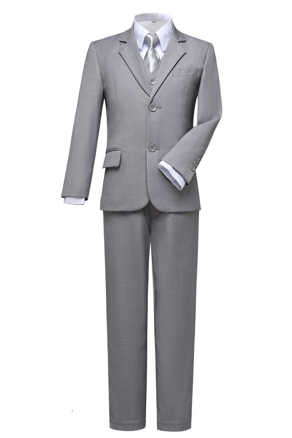 Light Grey 3 Piece Kids Boys' Formal Fit Blazer Vest and Pants Dress Suits Set Yuanlu