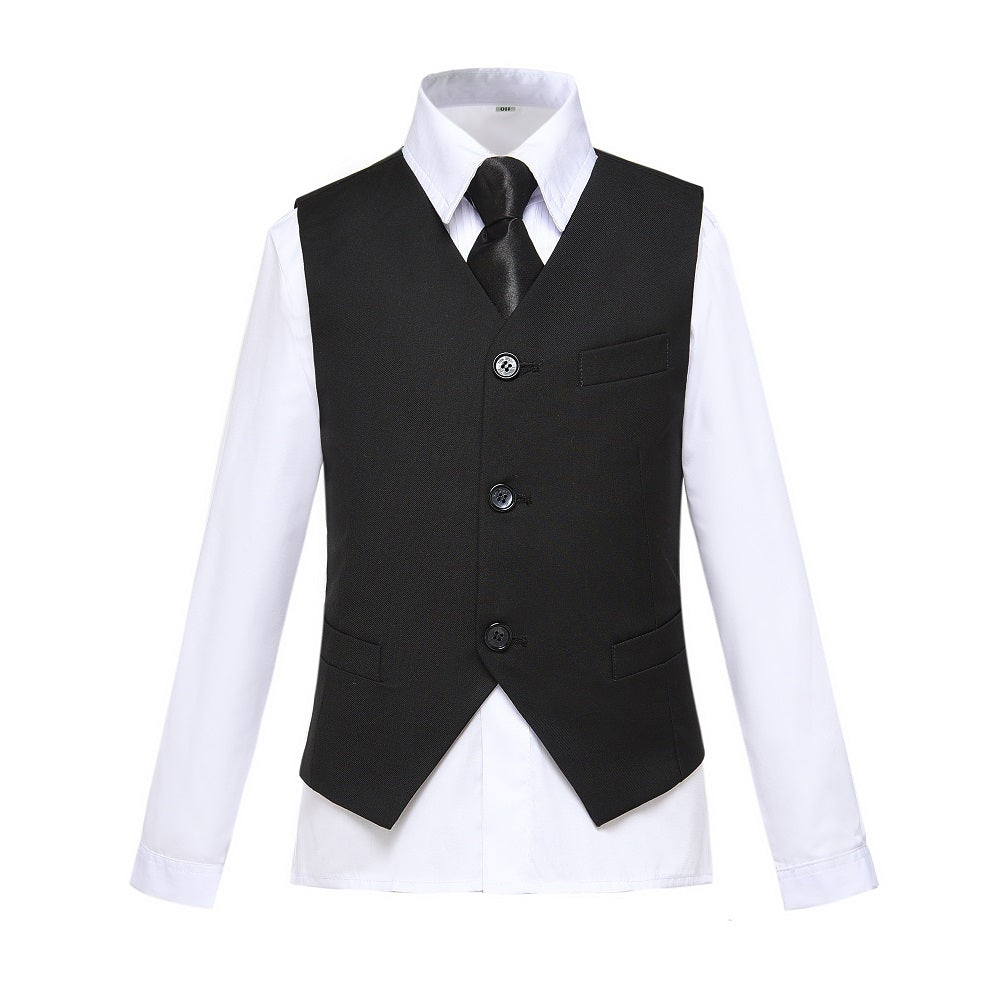 Black Custom Fit Slim 4 Piece Boy's Formal Suits With Vest+Pants+Shirt+Tie Yuanlu