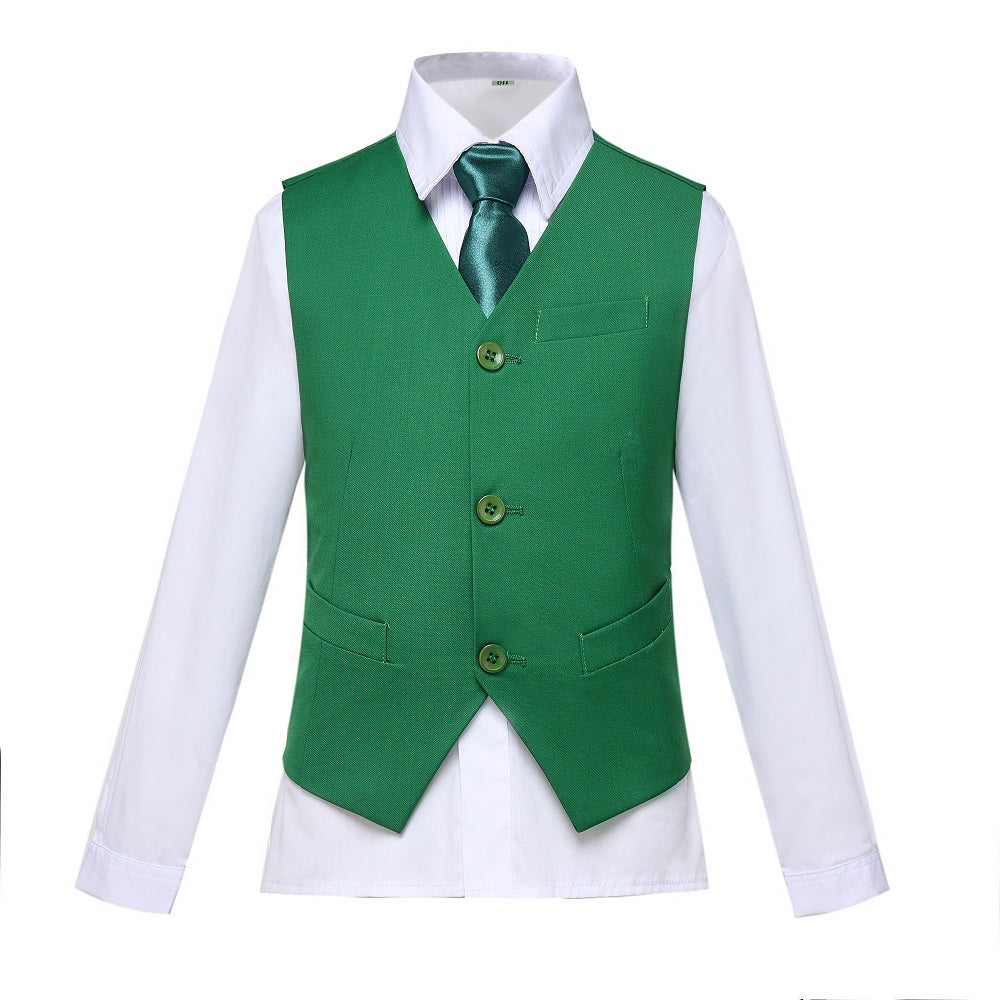 Green 2 Piece Kids Boys' Vest and Pants Dress Suits Set Yuanlu